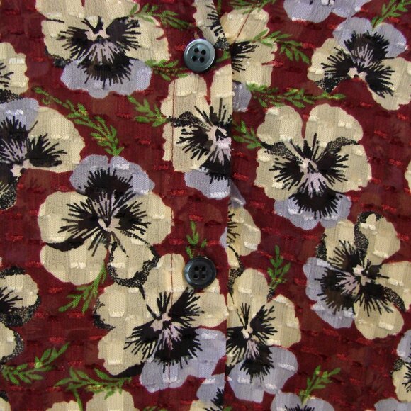 Madewell Pansy Print Blouse Viola Floral V-neck Wine Burgundy Size Medium - Picture 13 of 16
